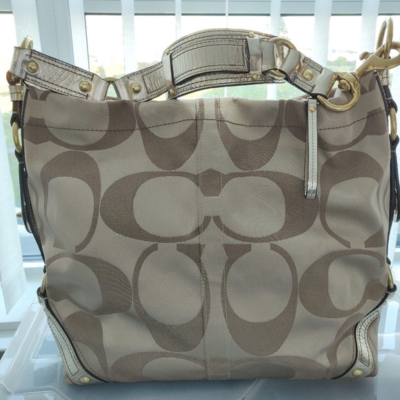 Like new COACH Carly metallic gold sheen with purple lining - Picture 3 of 4